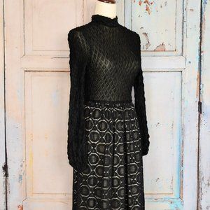 Vintage 70s Young Edwardian by Anpeja Black Fit & Flare Long Sleeve Dress -7
